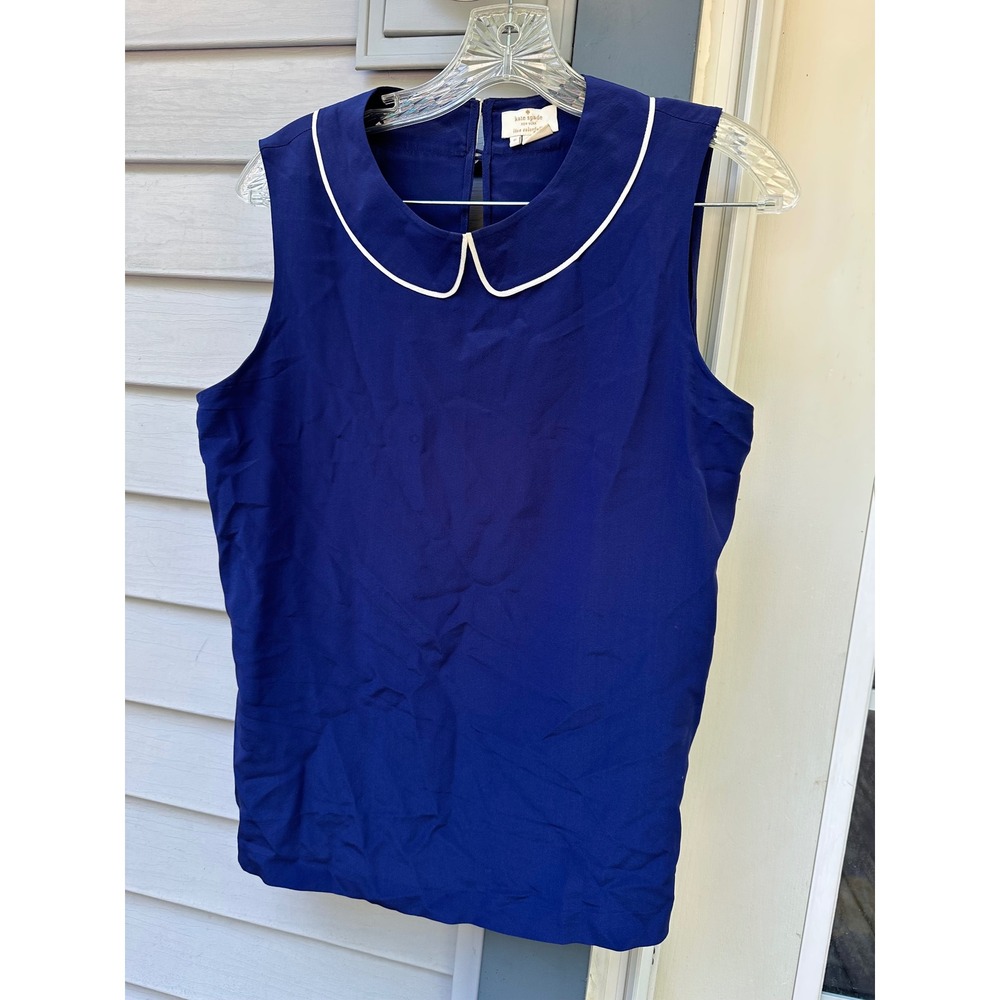 Kate Spade Silk Sleeveless Blouse Blue Peter Pan Collar NJMU2457 Womens 8